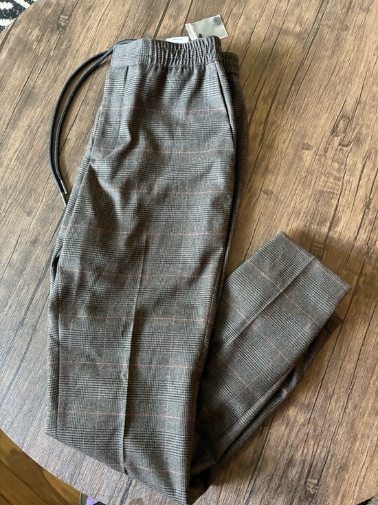 Express Pants - Express Straight Leg Plaid Pants in Brown and Black